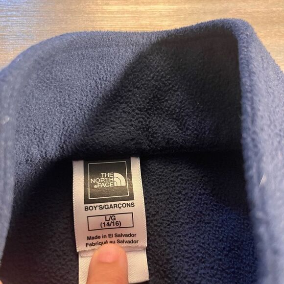 North Face Grey Blue Athletic Fleece Quarterzip Boys Large - Picture 3 of 4